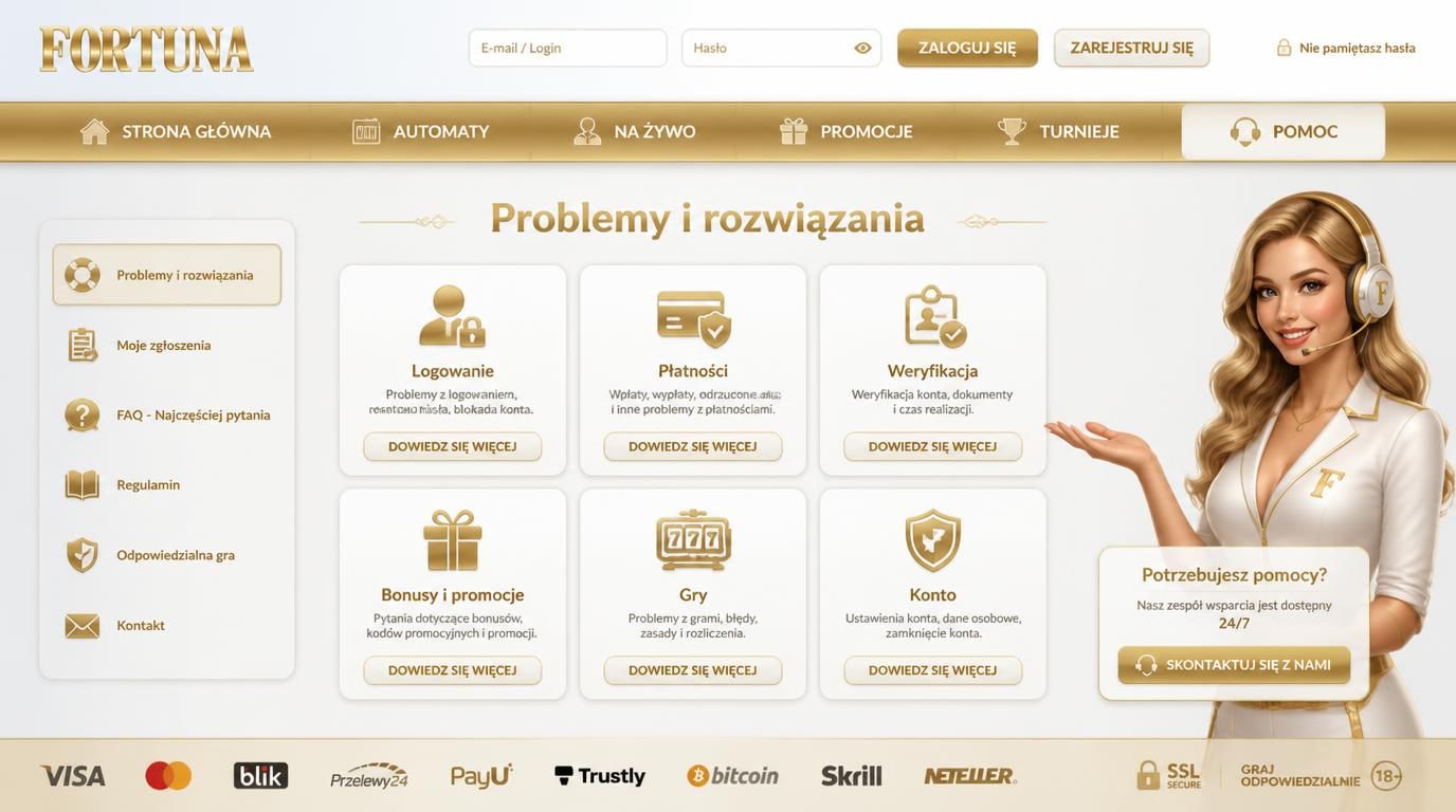 Symbole problemów logowanie, wpłaty, dokumenty